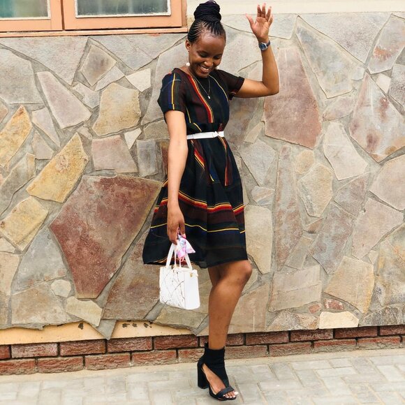 Jian Ruyi Black Sheer Flowy Striped Boho Colorful Cover Up Dress Women's 4XL - Picture 3 of 16